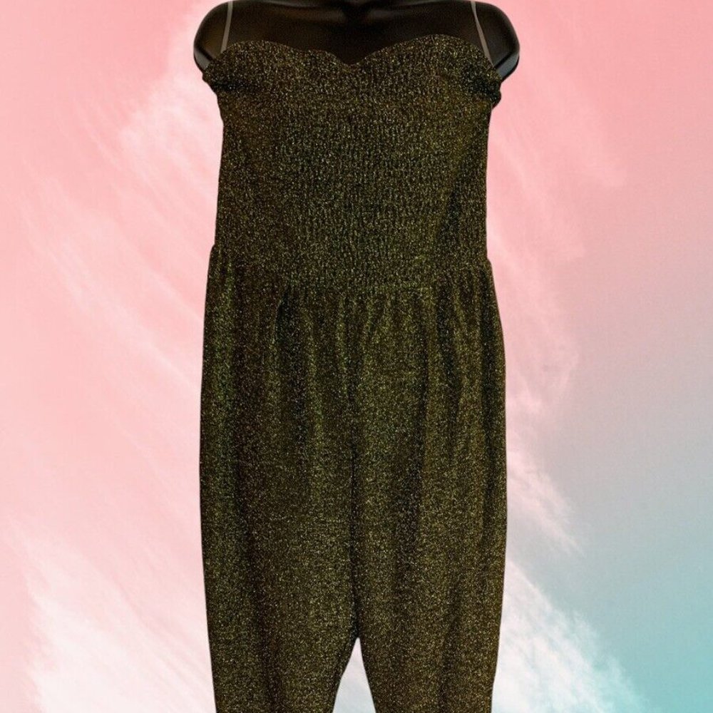 Derek Heart Black and Gold Romper Jumpsuit SZ 1X Off the Shoulder NWT